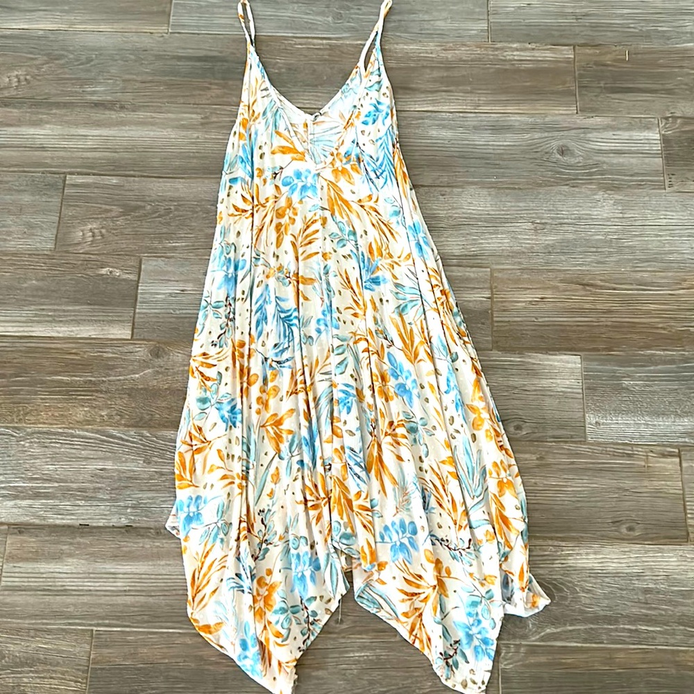 Brown And Blue Floral Flowy Dress